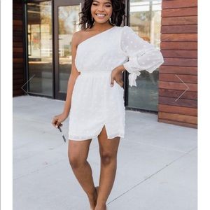 Pink Lily White One-Shoulder Dress